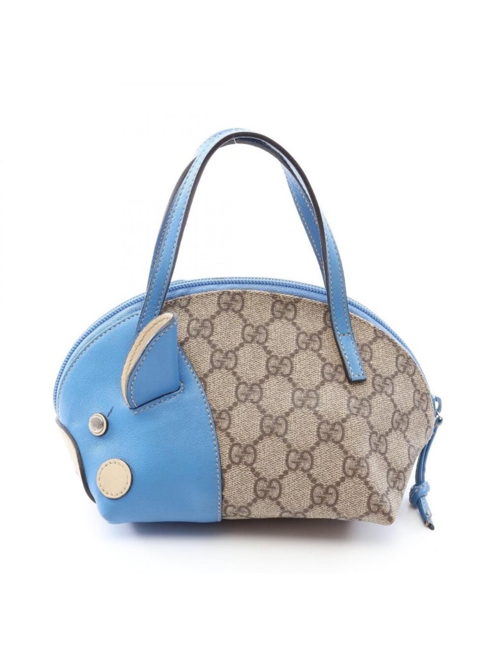 Gucci Handbag Children's Zoo GG Supreme Pig Beige Blue Leather Mini Handle Bag